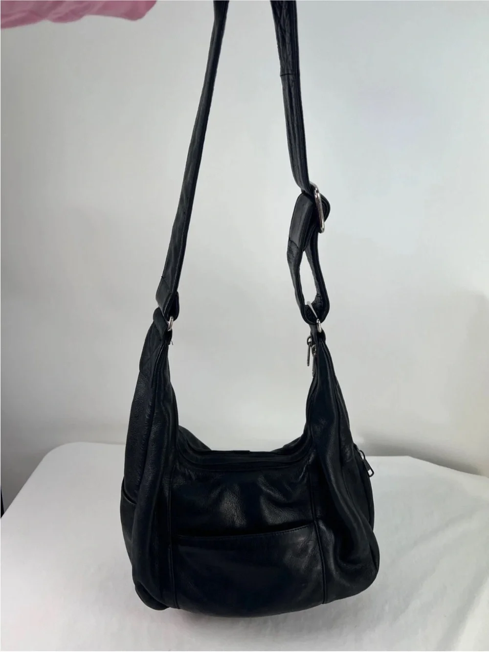 Large Coronado black Leathercanceled zipper crossbody bag